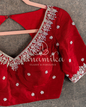 Red Satin Organza Saree