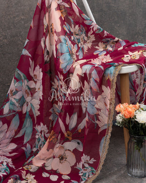 Maroon Floral Gerogette Saree