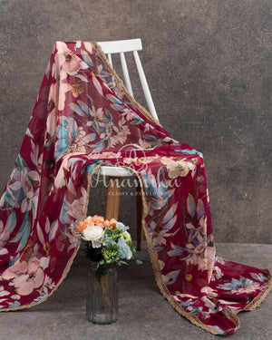 Maroon Floral Gerogette Saree