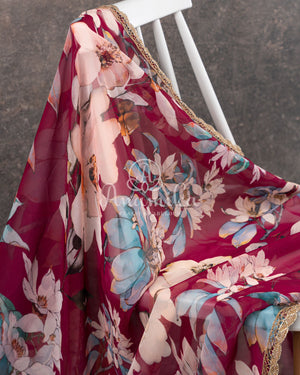 Maroon Floral Gerogette Saree