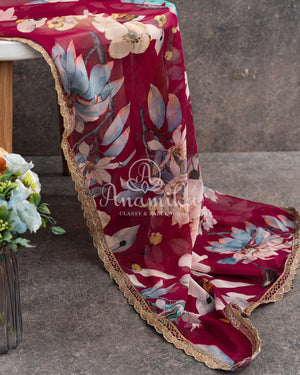 Maroon Floral Gerogette Saree