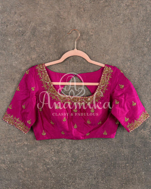 Rani Pink blouse with gold zardosi work