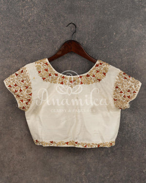 Off white blouse with peter pan collar style and gold embroidery