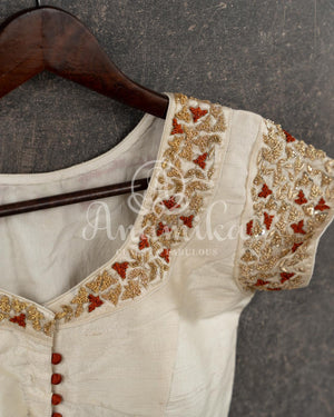 Off white blouse with peter pan collar style and gold embroidery