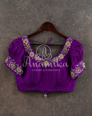 Purple blouse with gold work and puff sleeves pattern
