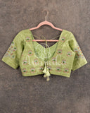 Light Pista Green Blouse with embroidered buttas