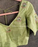 Light Pista Green Blouse with embroidered buttas