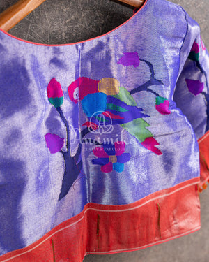 Violet Pure Paithani Blouse - Parrot Design