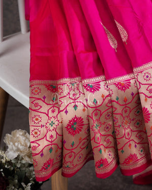 Hot Pink Banarasi Silk Saree and Purple Blouse Set