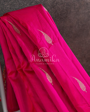Hot Pink Banarasi Silk Saree and Purple Blouse Set