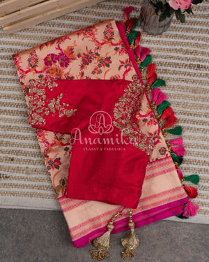 Reddish Pink Banarasi Silk Saree in Paithani Weave