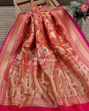 Reddish Pink Banarasi Silk Saree in Paithani Weave