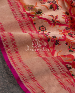 Reddish Pink Banarasi Silk Saree in Paithani Weave