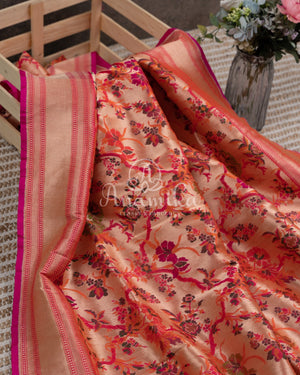 Reddish Pink Banarasi Silk Saree in Paithani Weave