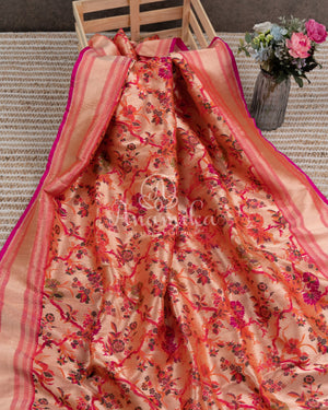 Reddish Pink Banarasi Silk Saree in Paithani Weave