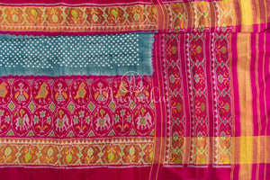Dark Grey Pure Silk Bandini saree with handwoven patola border and pallu