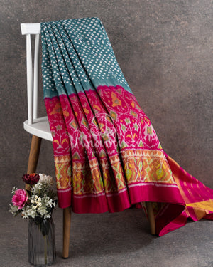 Dark Grey Pure Silk Bandini saree with handwoven patola border and pallu