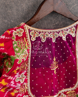 Dark Grey Pure Silk Bandini saree with handwoven patola border and pallu