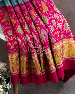 Dark Grey Pure Silk Bandini saree with handwoven patola border and pallu