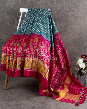 Dark Grey Pure Silk Bandini saree with handwoven patola border and pallu