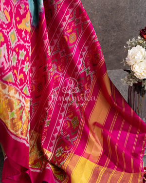 Dark Grey Pure Silk Bandini saree with handwoven patola border and pallu
