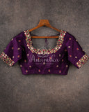 Pink Floral Kanjeevaram pattu Saree w/ a contrast Purple Blouse