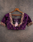 Pink Floral Kanjeevaram pattu Saree w/ a contrast Purple Blouse