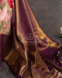 Pink Floral Kanjeevaram pattu Saree w/ a contrast Purple Blouse