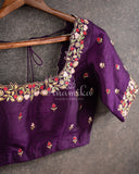 Pink Floral Kanjeevaram pattu Saree w/ a contrast Purple Blouse