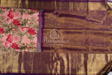 Pink Floral Kanjeevaram pattu Saree w/ a contrast Purple Blouse