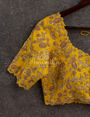 Yellow heavy bridal work blouse