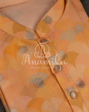 Contemporary Print Kurta on Pure Silk in shades of peach