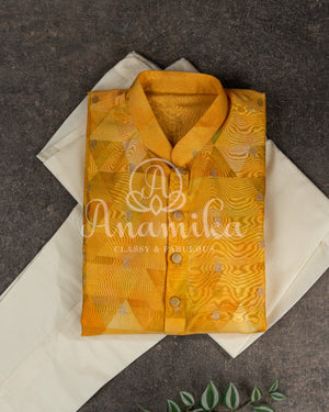 Contemporary Print Kurta on Pure Silk in shades of yellow