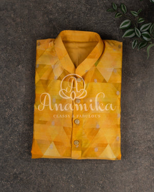 Contemporary Print Kurta on Pure Silk in shades of yellow