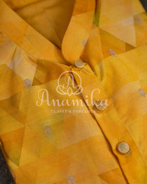 Contemporary Print Kurta on Pure Silk in shades of yellow