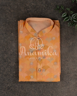 Contemporary Print Kurta on Pure Silk in shades of peach