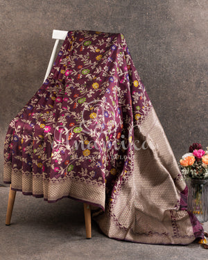 Brown Banarasi Silk Saree with all over floral jaal and meenakari weaving