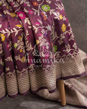 Brown Banarasi Silk Saree with all over floral jaal and meenakari weaving
