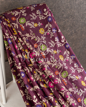 Brown Banarasi Silk Saree with all over floral jaal and meenakari weaving