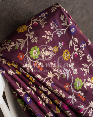 Brown Banarasi Silk Saree with all over floral jaal and meenakari weaving
