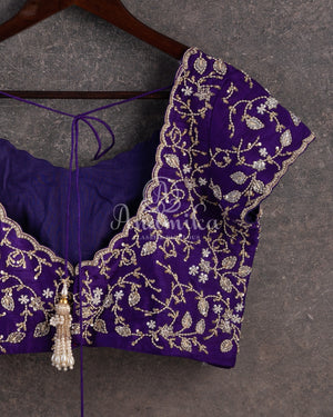 White & Purple Twill Silk Saree with patola and kanchi border