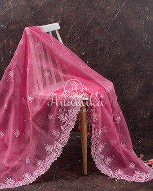 Candy Pink Organza saree with a gorgeous scallop work border