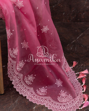 Candy Pink Organza saree with a gorgeous scallop work border