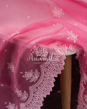 Candy Pink Organza saree with a gorgeous scallop work border