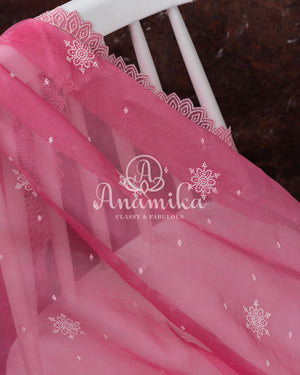 Candy Pink Organza saree with a gorgeous scallop work border