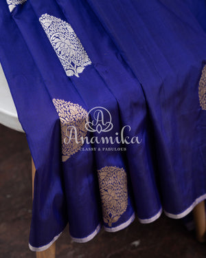 Banarasi Silk Saree in Royal Blue with all over kadua buttas
