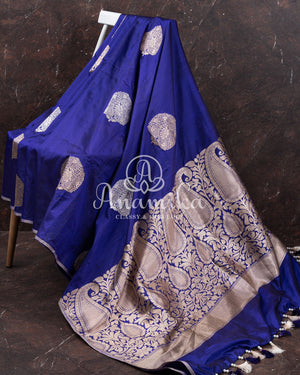 Banarasi Silk Saree in Royal Blue with all over kadua buttas