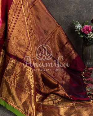Gorgeous Gadwal Kanchi Silk saree in pink/maroon combo with all over brocade weaving