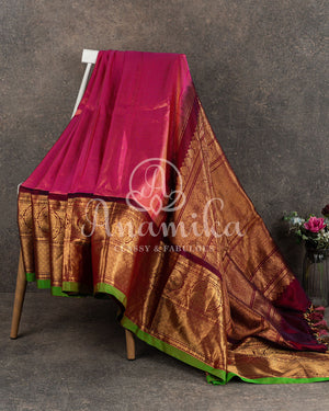 Gorgeous Gadwal Kanchi Silk saree in pink/maroon combo with all over brocade weaving