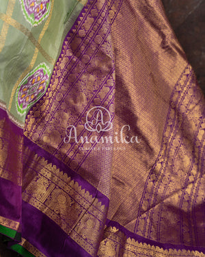 Pista Green Twill Kanchi saree with zari checks weaving